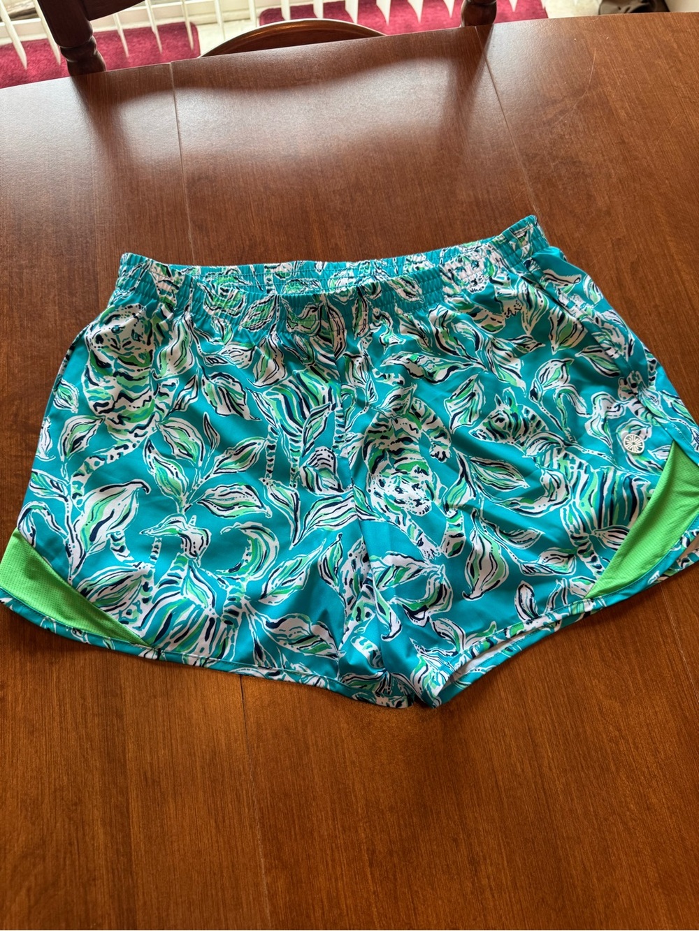 Lilly Pulitzer Turquoise Floral Athletic Shorts with Lime Accents
